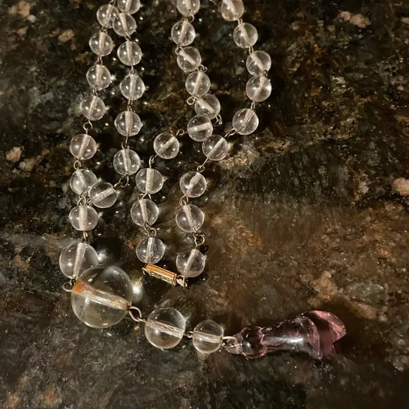 Antique Crystal & Amethyst Pool of Light Style Necklace